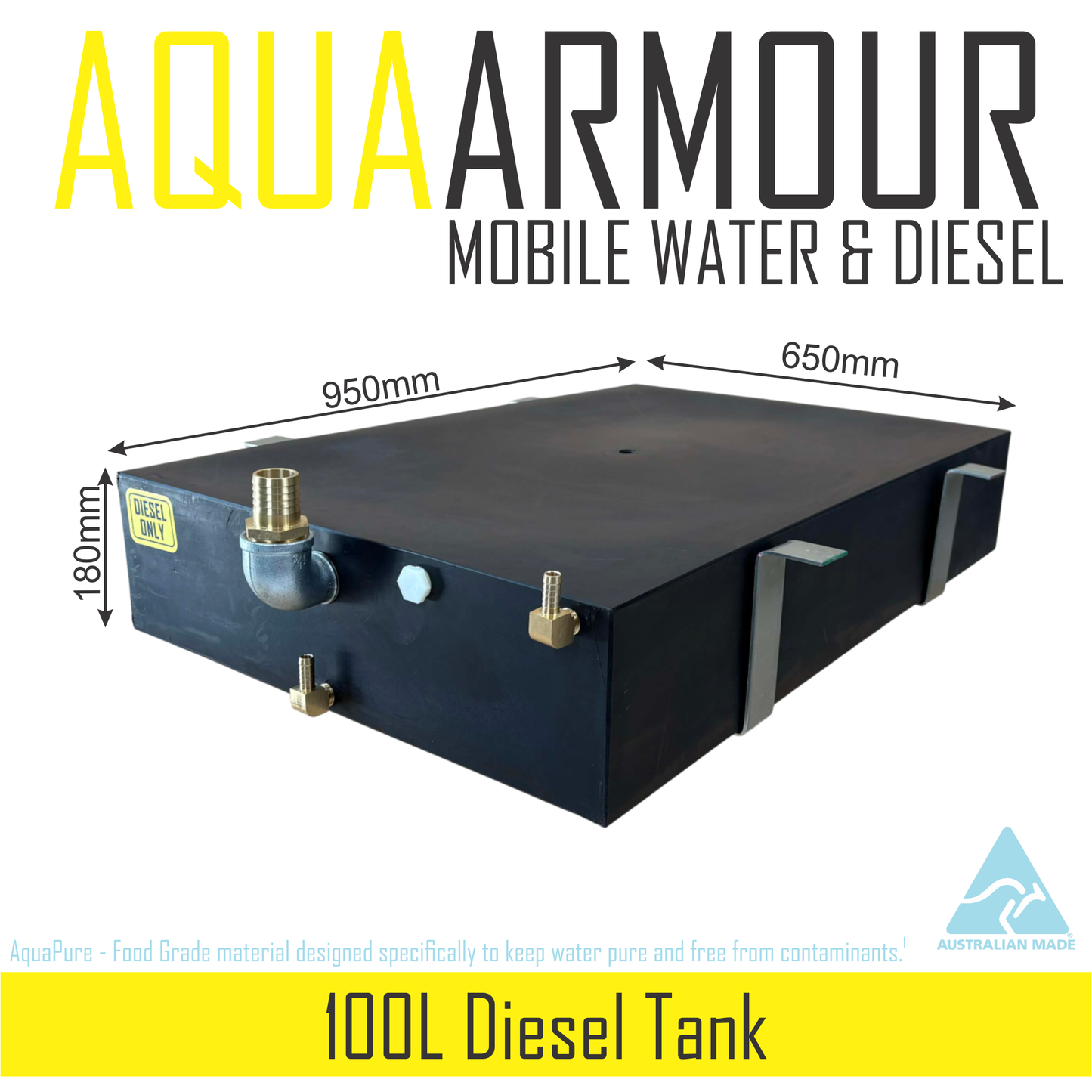 100L Diesel Fuel Tank - With Mounting Brackets