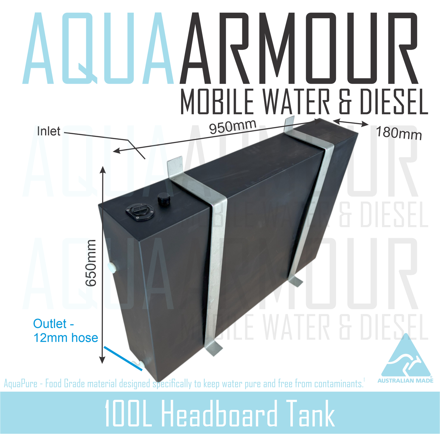 100L Slimline Headboard Fresh Water Tank with Wall to Floor Brackets
