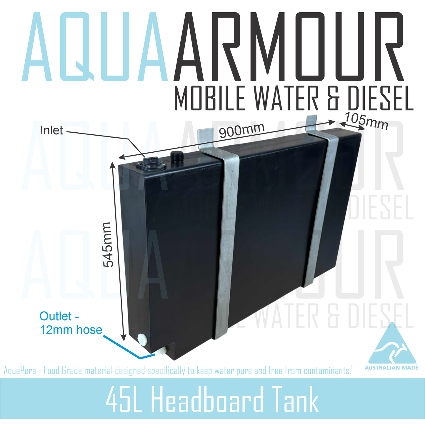 45L Slimline Headboard Fresh Water Tank (Fill & Bracket options within).