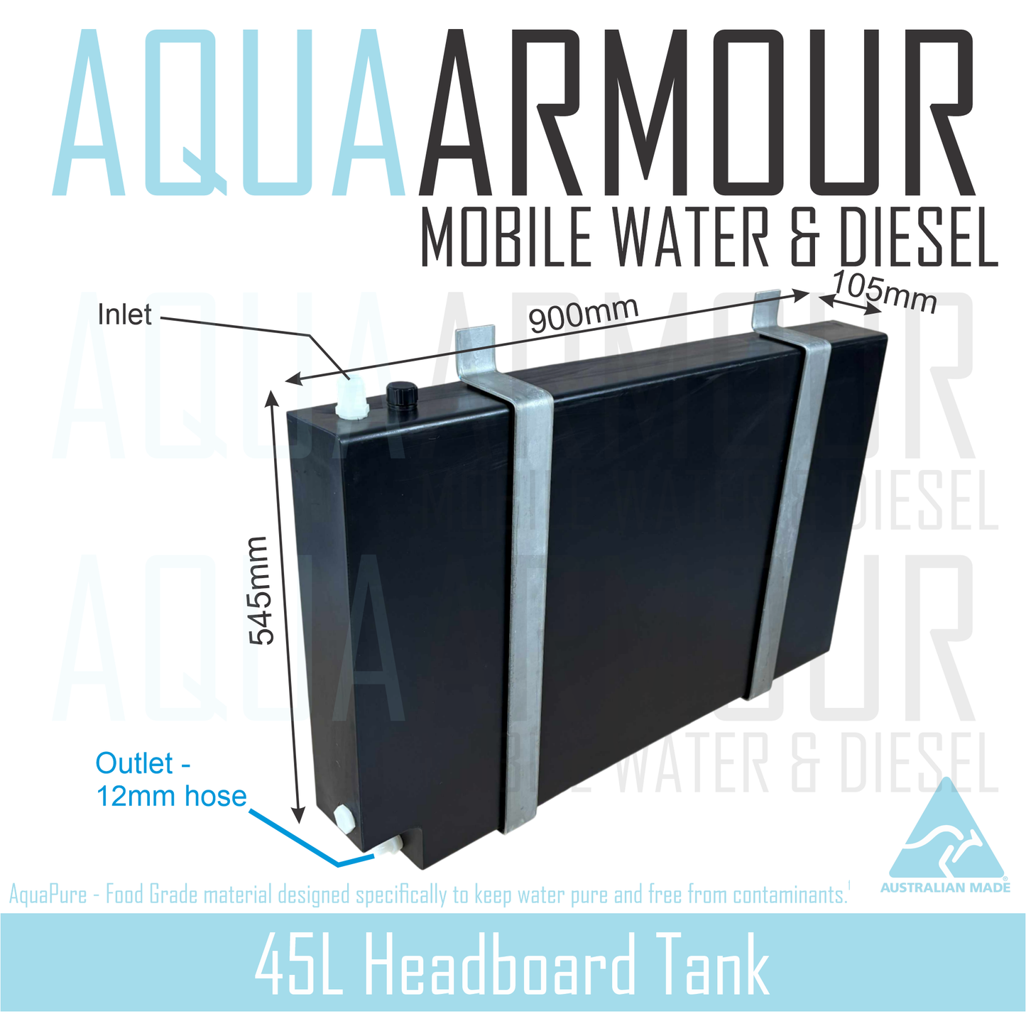 45L Slimline Headboard Fresh Water Tank (Fill & Bracket options within).