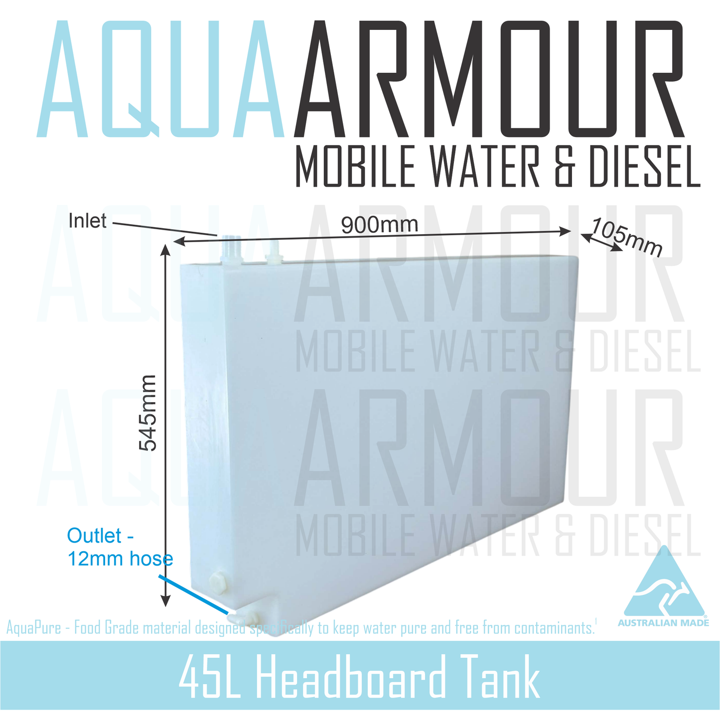 45L Semi-Transparent Canopy & Headboard Fresh Water Tank - See Through Water Level Monitoring (91x56x11).