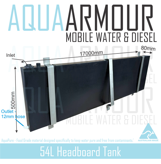 54L Slimline Headboard Fresh Water Tank with Brackets (Fill & Bracket options within).