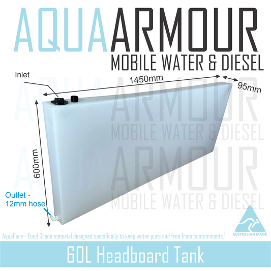 60L  Semi-transparent Slimline Headboard Fresh Water Tank (145x60x95)