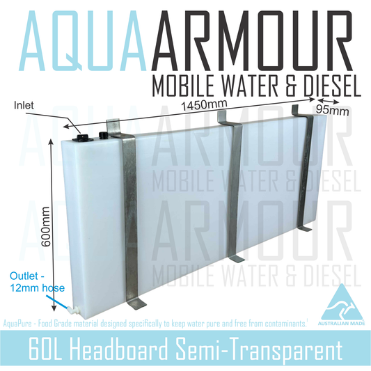 60L Semi-Transparent Headboard Fresh Water Tank with Brackets (two styles available).