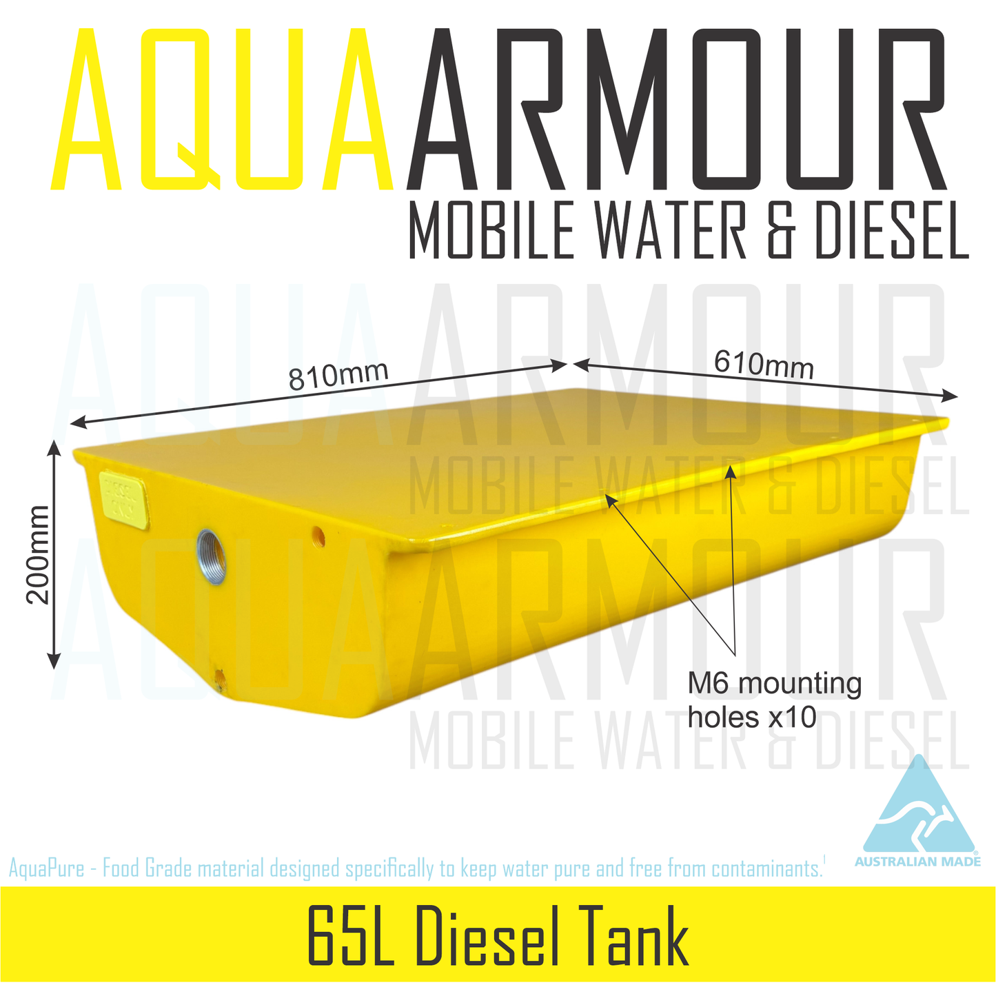 65L Diesel Tank Under Floor / Ute Tray / Trailer / Caravan (81x61x20).