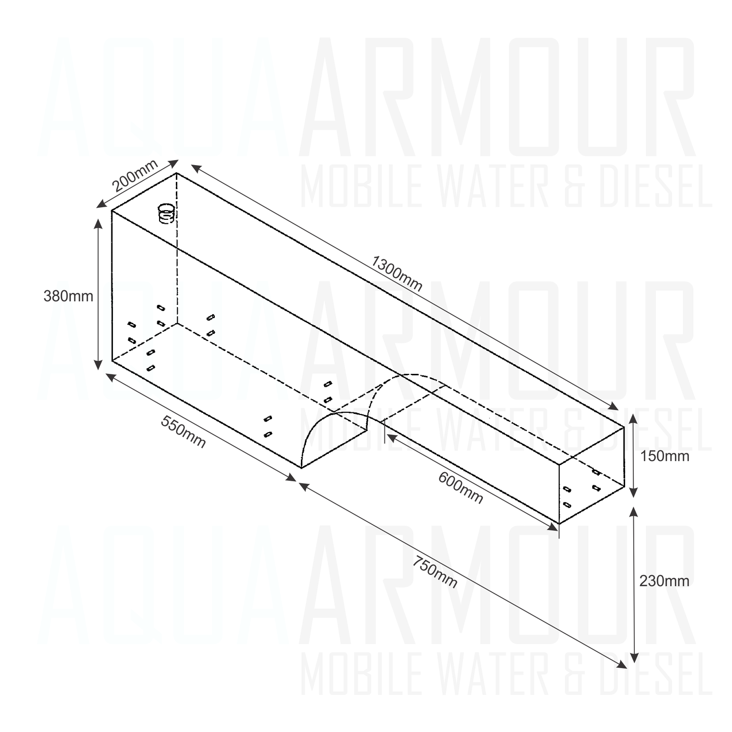 55L Wheel Arch Fresh Water Tank (130x20x38)