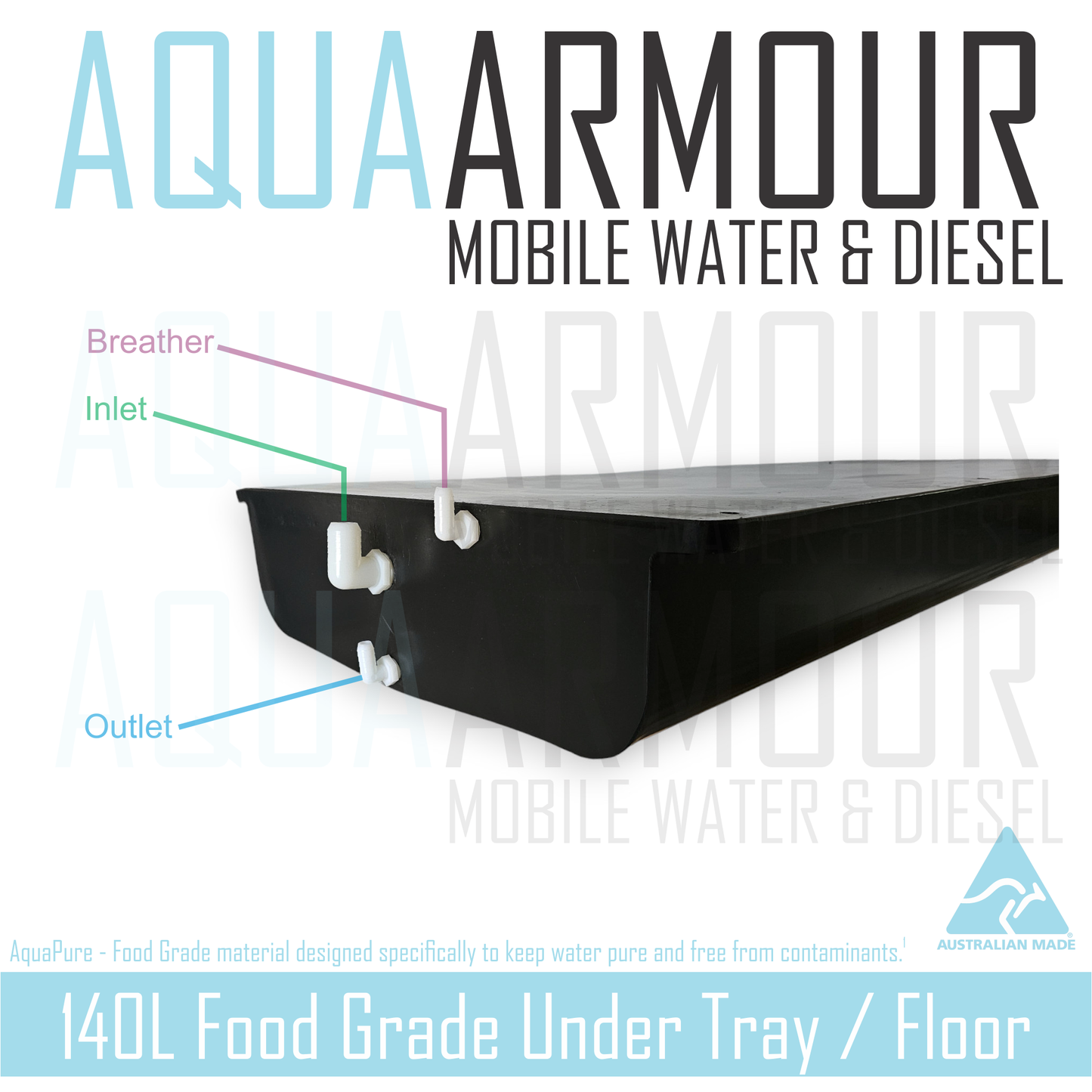140L Dished Under Floor / Ute Tray / Trailer / Caravan (150x69x18cms).