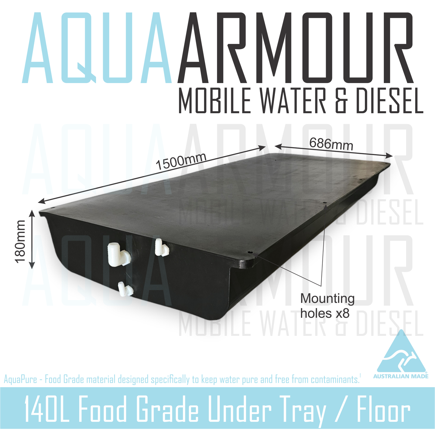 140L Dished Under Floor / Ute Tray / Trailer / Caravan (150x69x18cms).