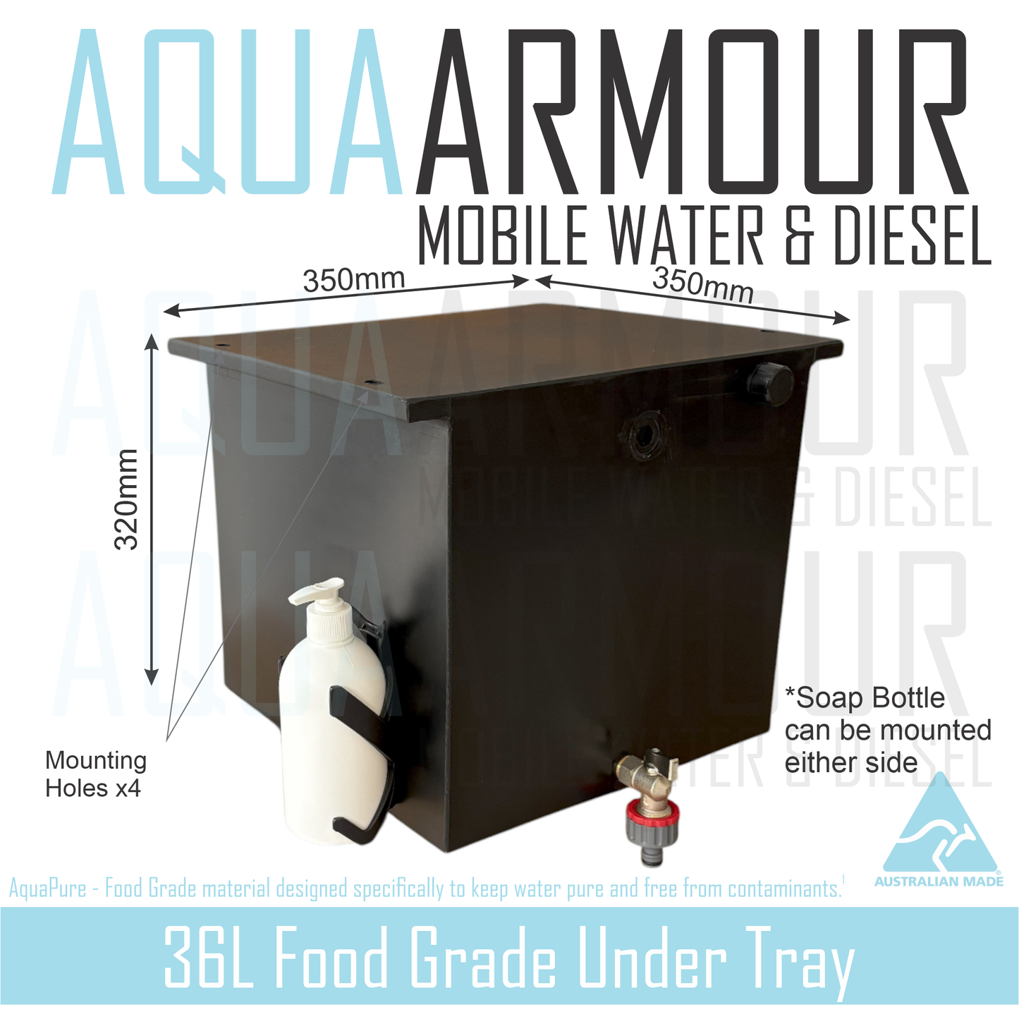 36L Under Tray Hand Wash Water Tank with Soap Bottle