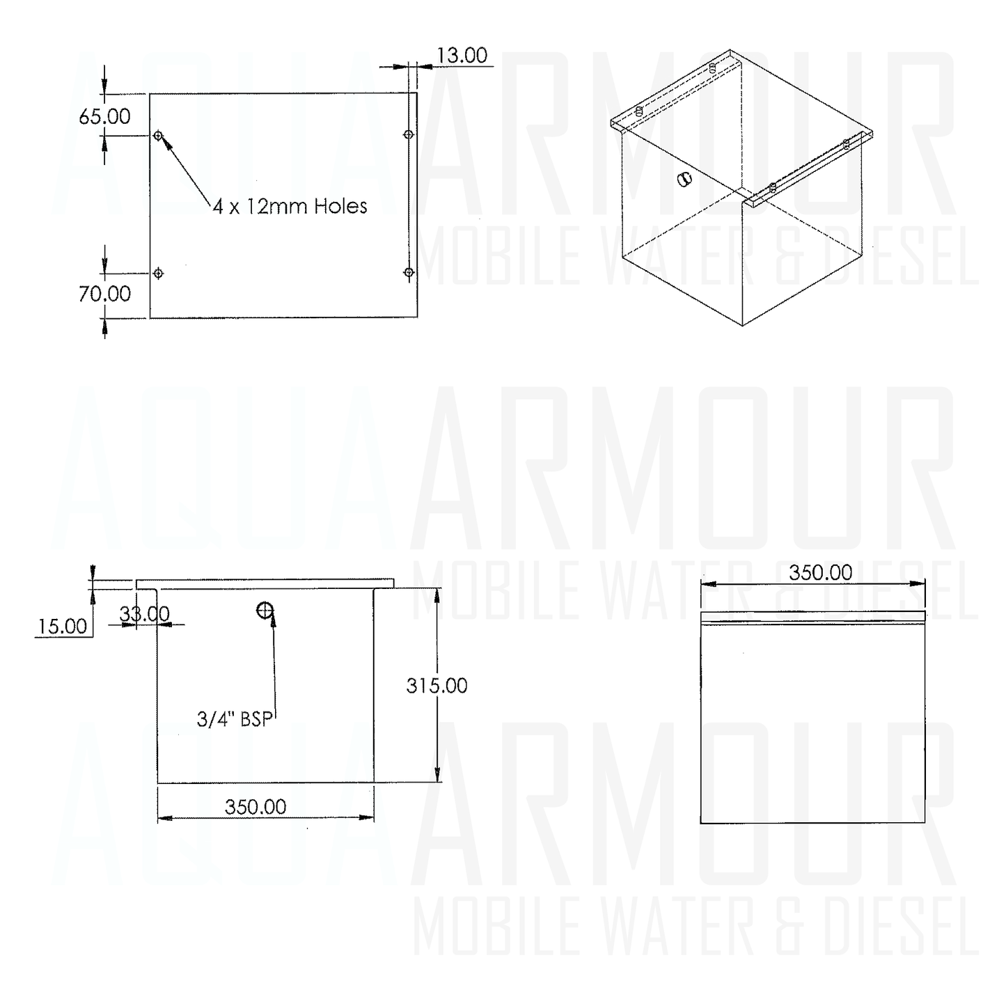 36L Toyota Coaster Grey Water Tank (35x35x32)