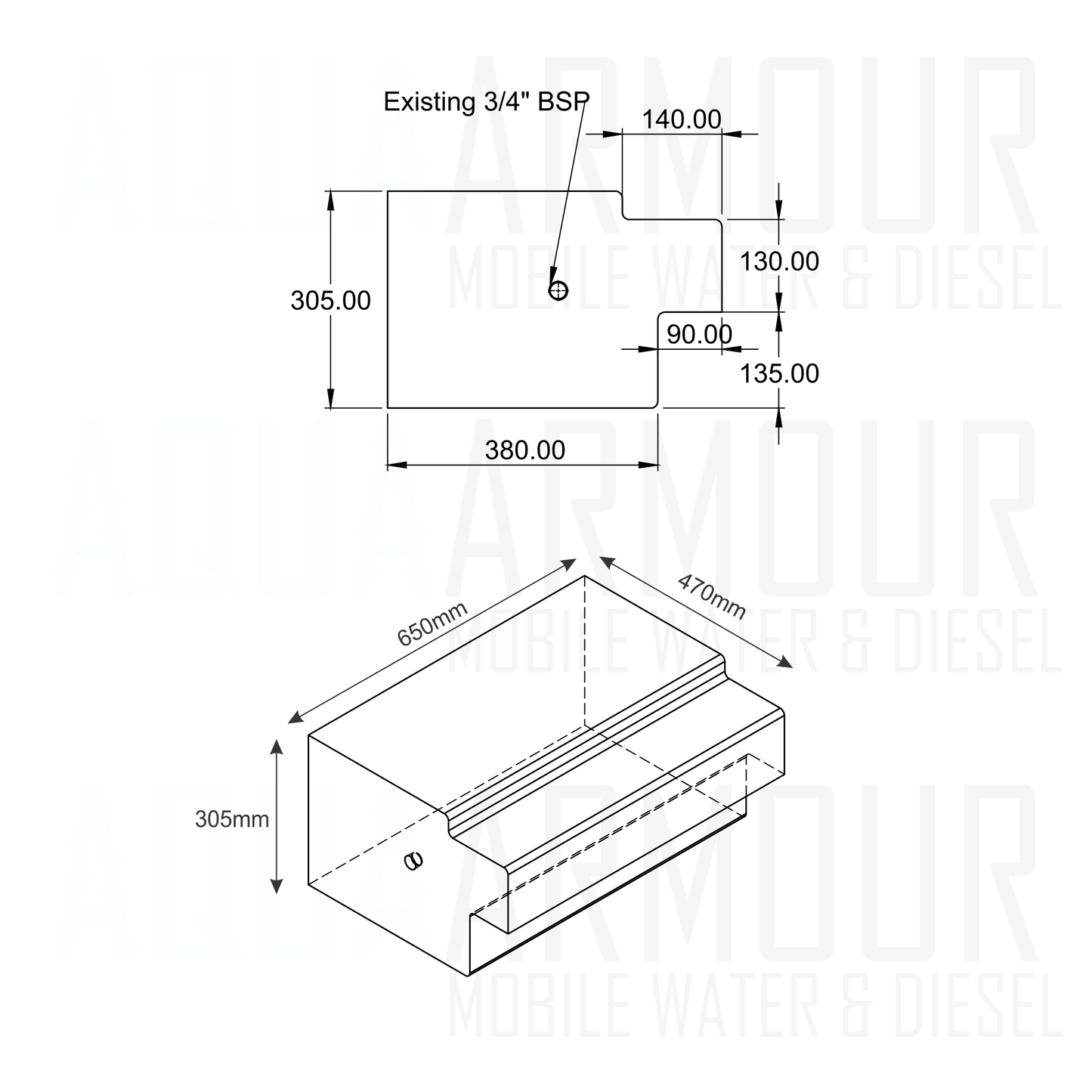 65L Mercedes Sprinter Fresh Water Tank with Brackets