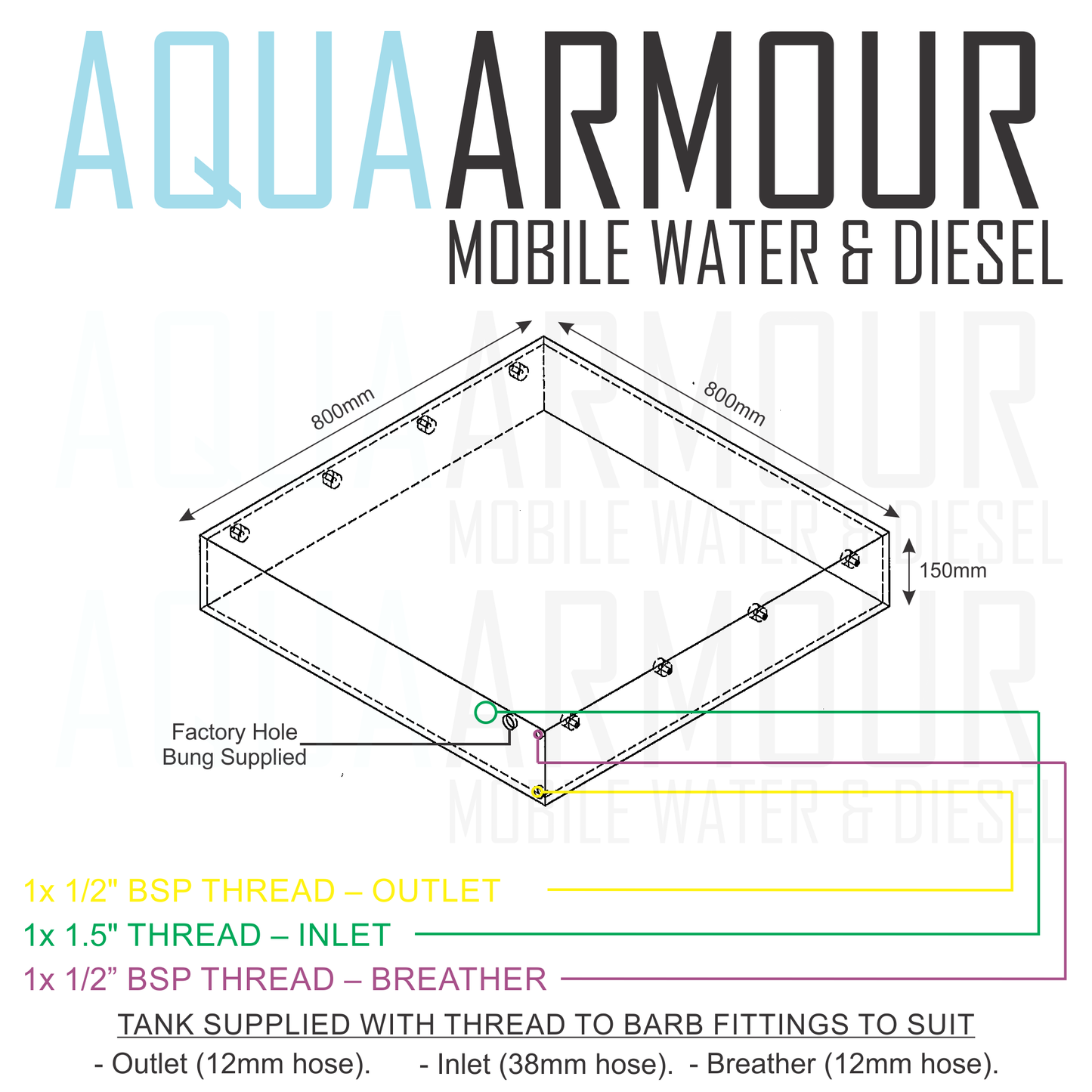 80L Slimline Under Tray Diesel Tank