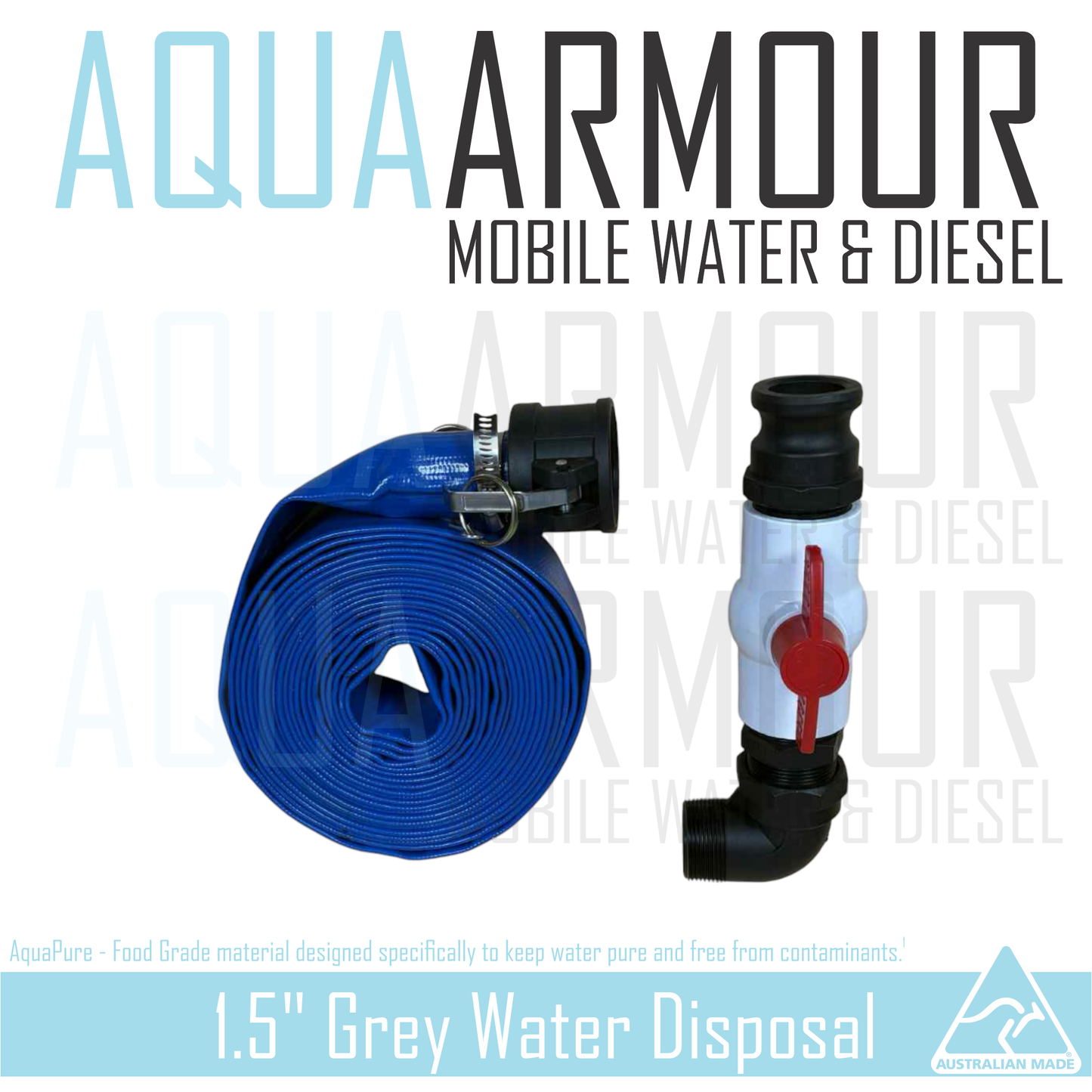 Grey Waste Water Hose Disposal Kit – Layflat Hose + Shut-Off Valve (Universal).