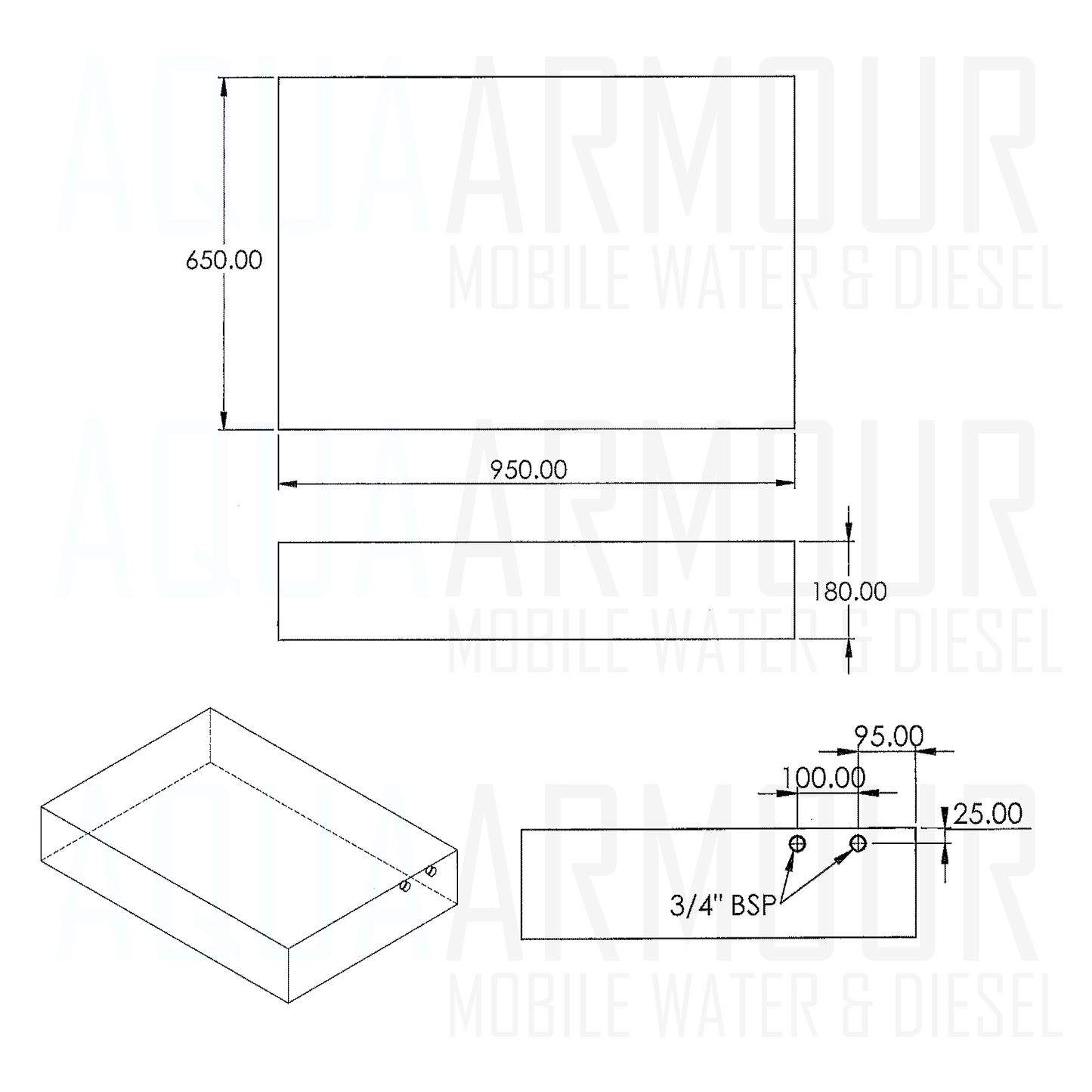 100L Slimline Under Floor / Ute Tray / Trailer / Caravan (95x65x18).