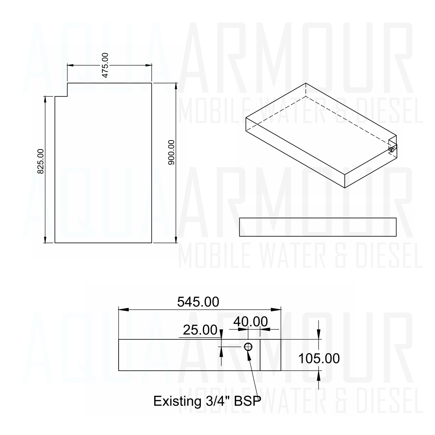 45L Slimline Under Floor / Ute Tray / Trailer / Caravan (91x56x11).