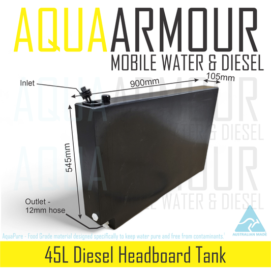 45L Diesel Headboard Tank Ute Tray, Canopy & Truck (91x56x11).