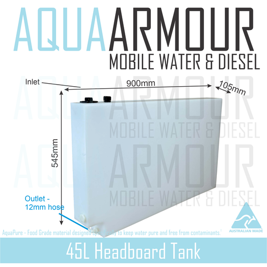 45L Semi-Transparent Canopy & Headboard Fresh Water Tank - See Through Water Level Monitoring (91x56x11).