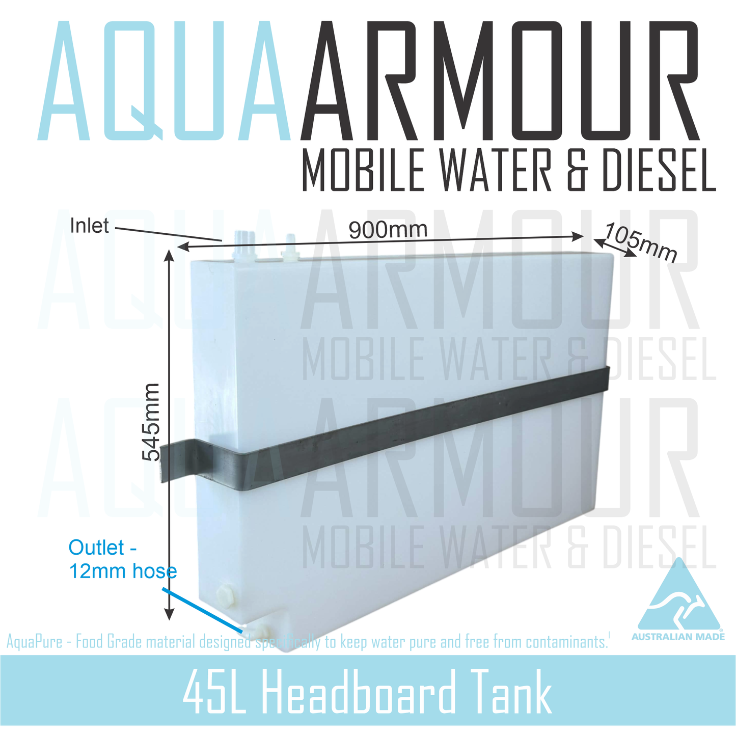 45L Semi-transparent Canopy Fresh Water Tank with Mounting Brackets (Multiple Options Within)