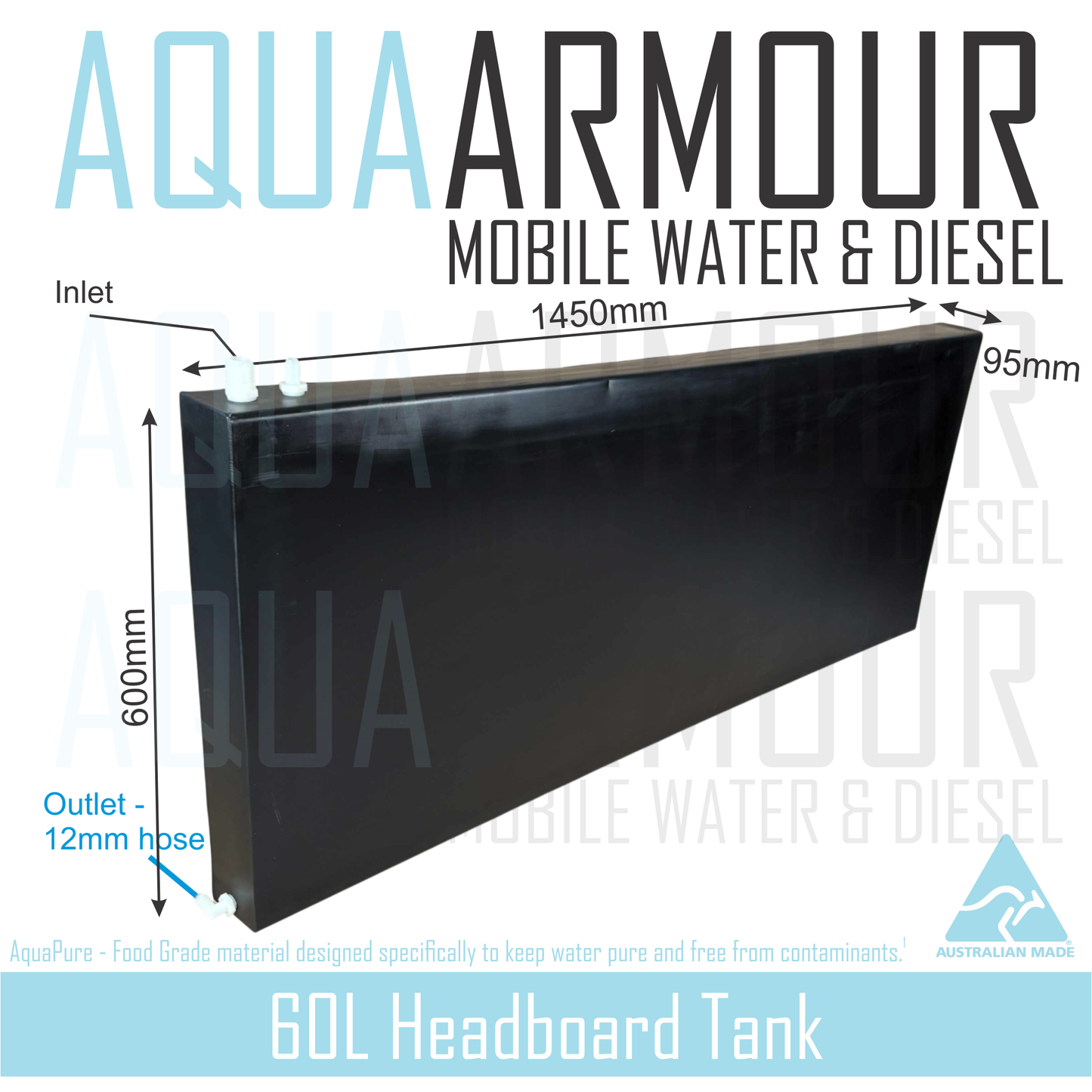 60L Slimline Headboard Fresh Water Tank (145x60x95)