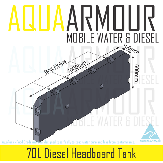 70L Diesel Fuel Tank for Ute Tray & Canopy Headboard (1600x600x100)