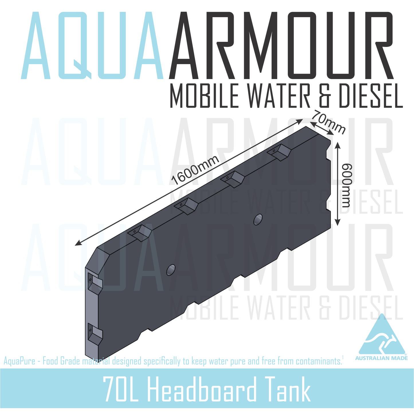 70L Diesel Fuel Tank for Ute Tray & Canopy Headboard (1600x600x90)