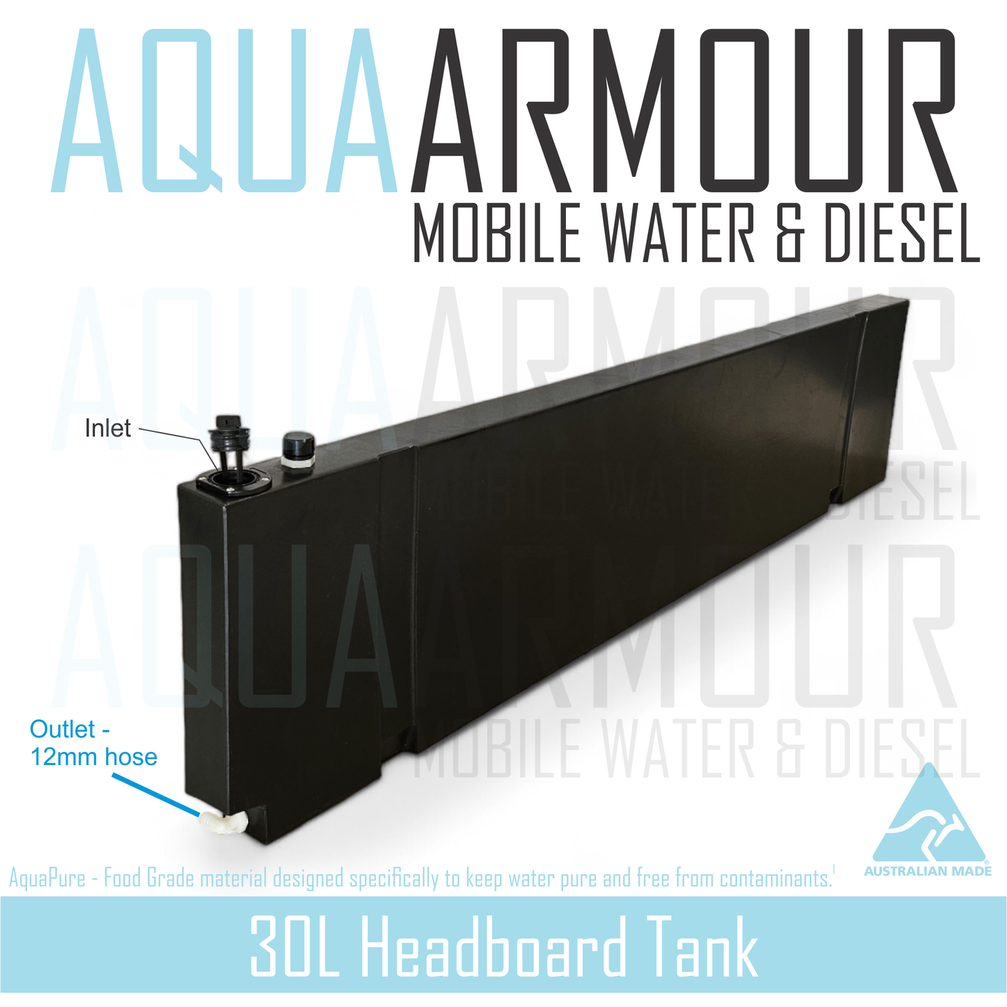 30L Slimline Headboard Fresh Water Tank with Multi-Mount Brackets