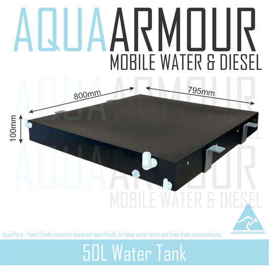 50L Slimline  Water Tank for Under Tray, Ute, Trailer & 4WD - With Mounting Brackets