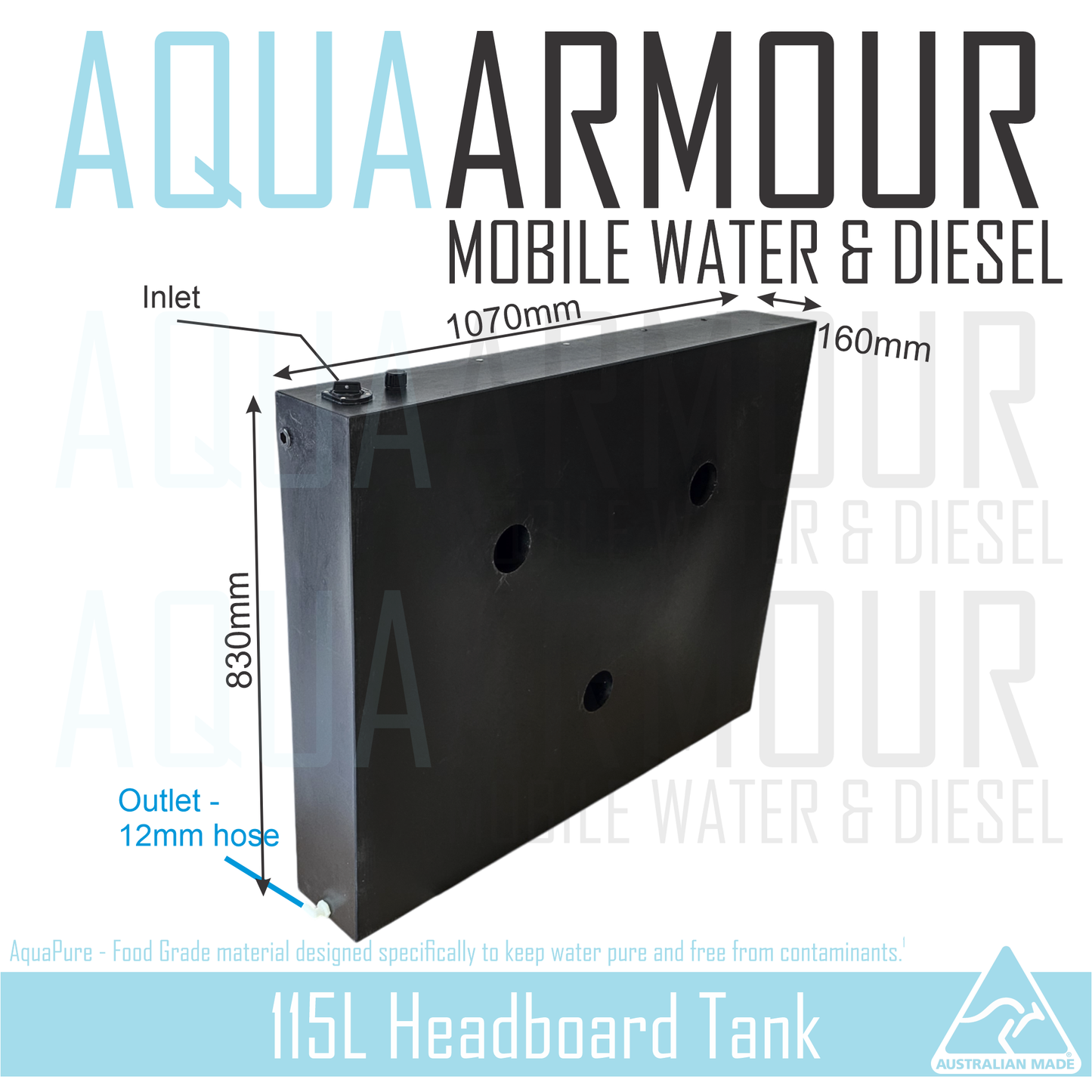 125L Premium Slimline Headboard Fresh Water Tank (107x83x16)