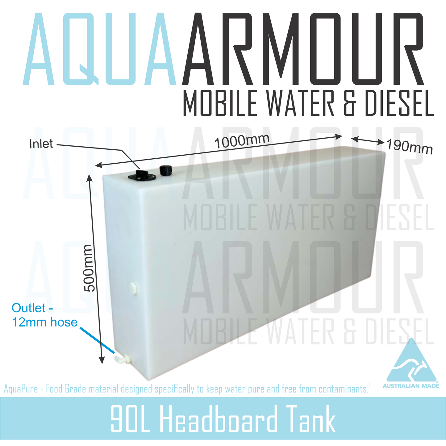 90L Semi-Transparent Canopy & Headboard Fresh Water Tank - See Through Water Level Monitoring (100x50x19) (Copy)
