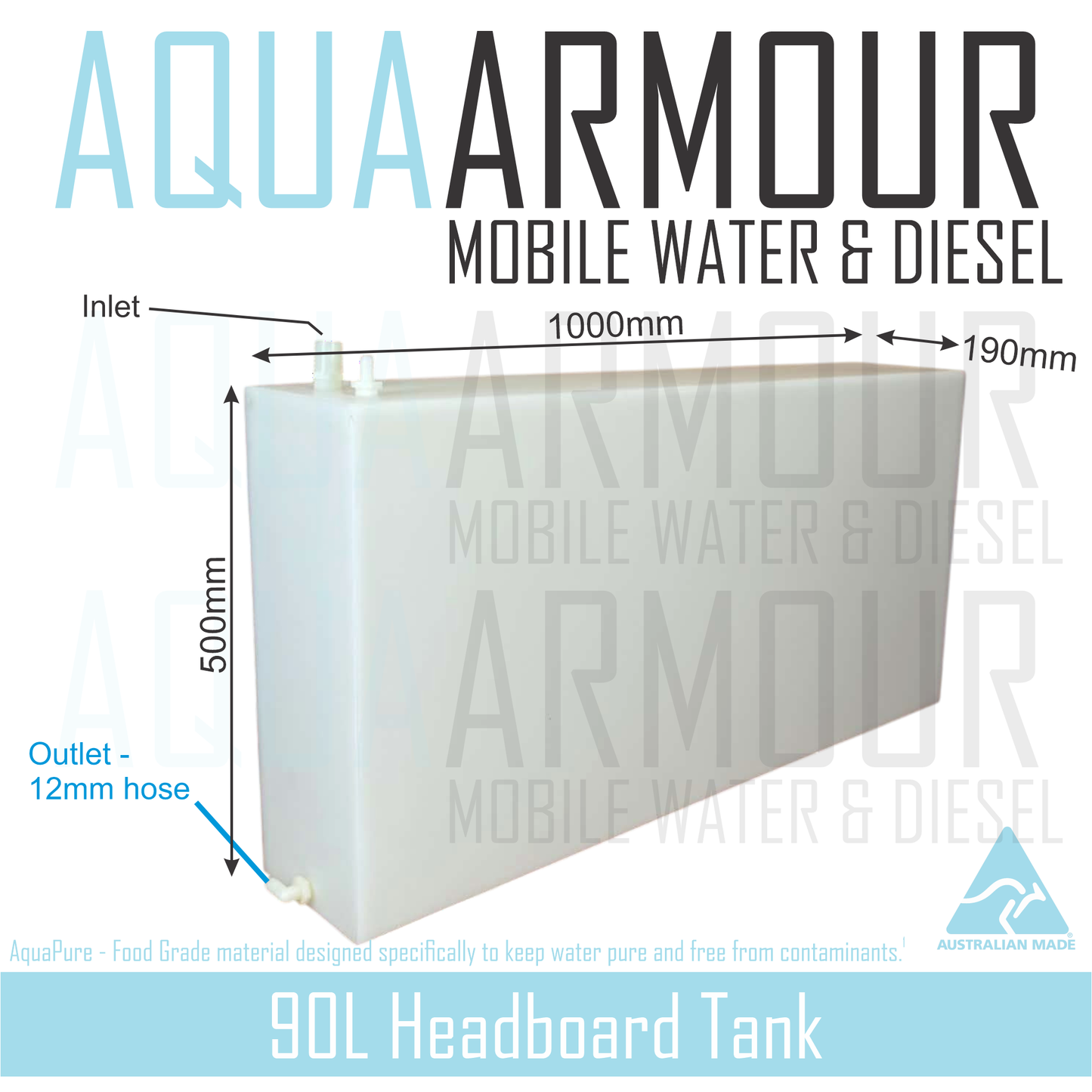 90L Semi-Transparent Canopy & Headboard Fresh Water Tank - See Through Water Level Monitoring (100x50x19) (Copy)