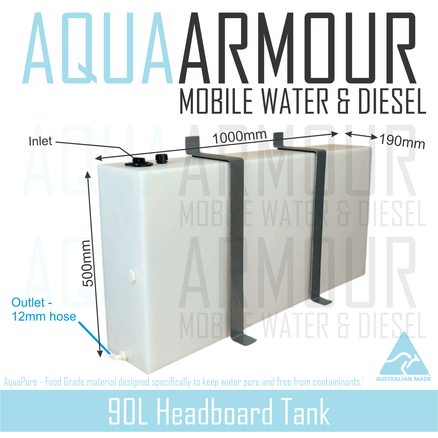 90L Semi-Transparent Headboard Fresh Water Tank with Mounting Brackets