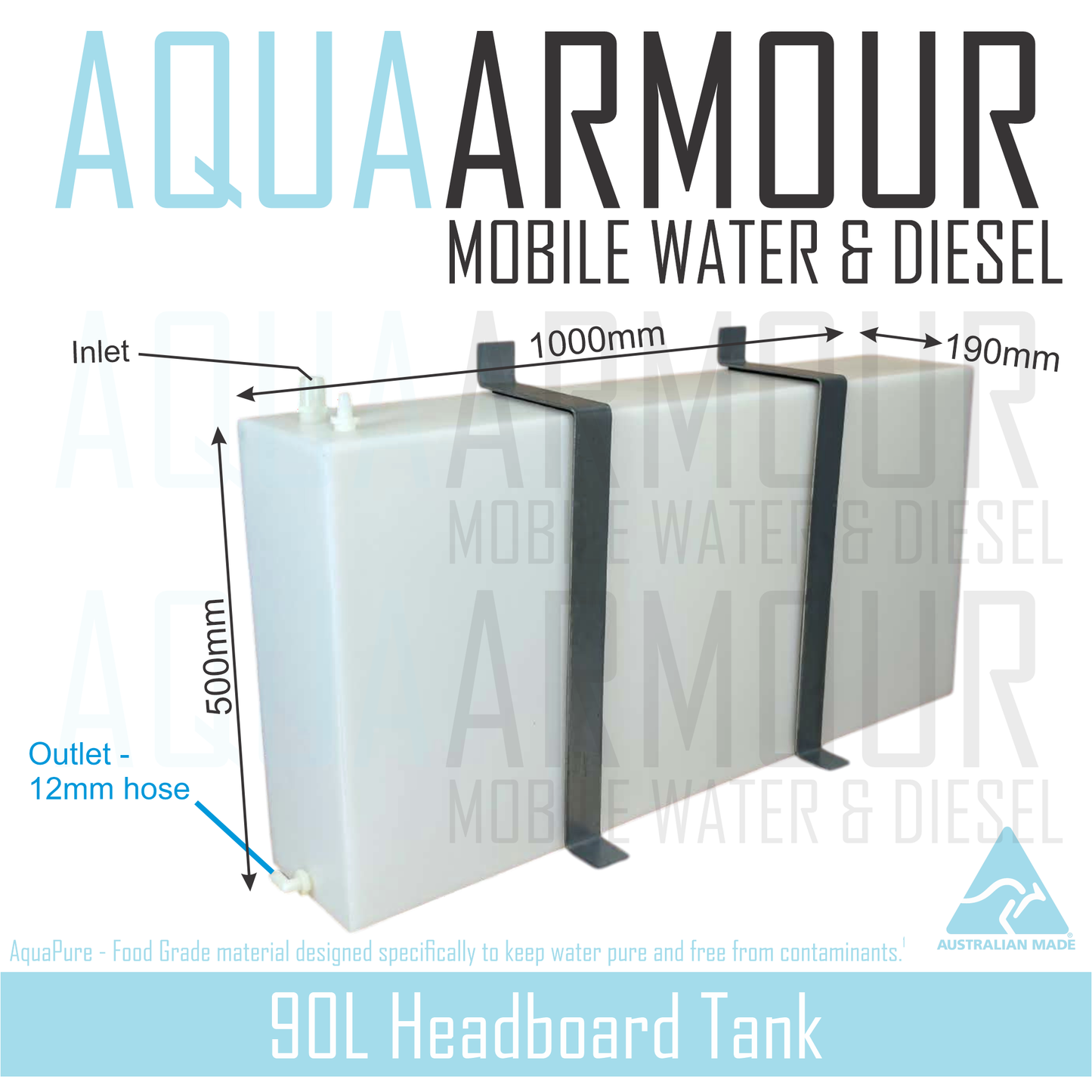 90L Semi-Transparent Headboard Fresh Water Tank with Mounting Brackets