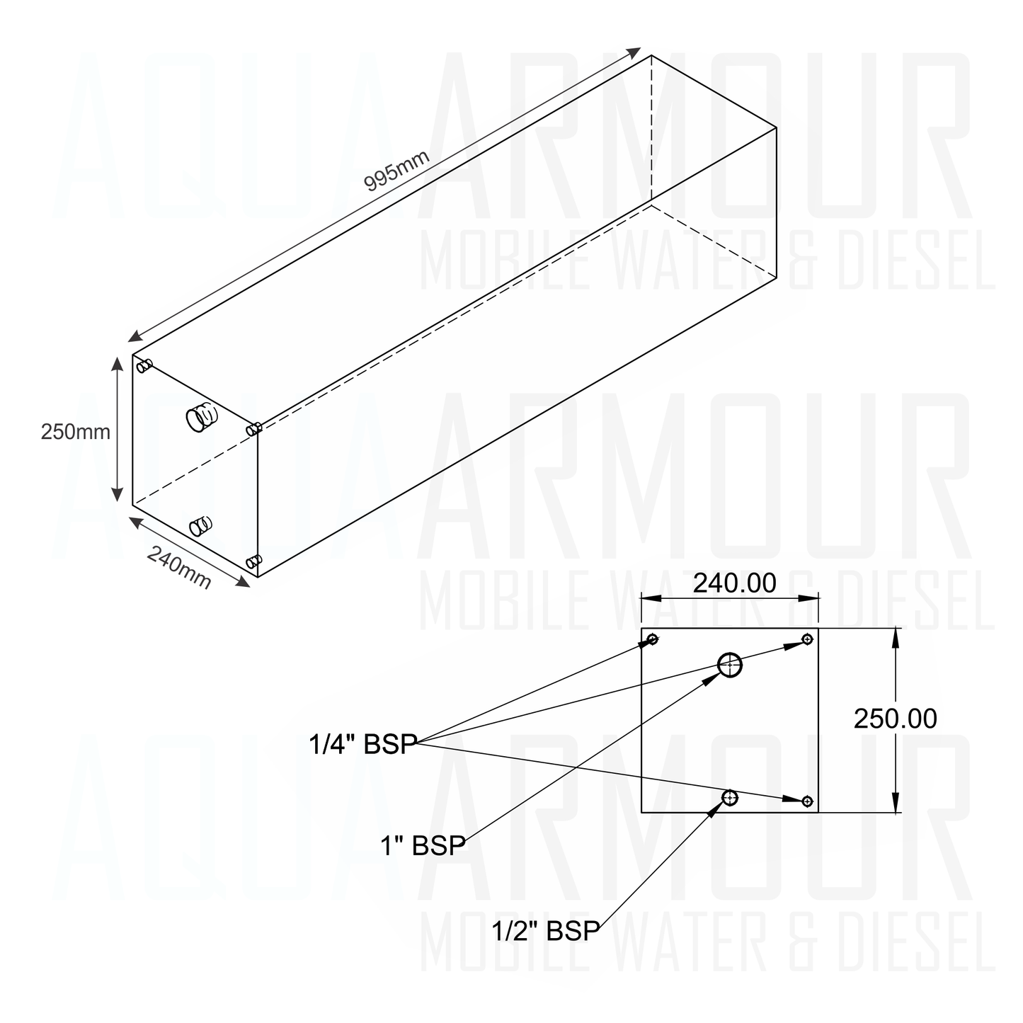 55L Box Style Under Floor / Ute Tray / Trailer / Caravan  (99x25x24).